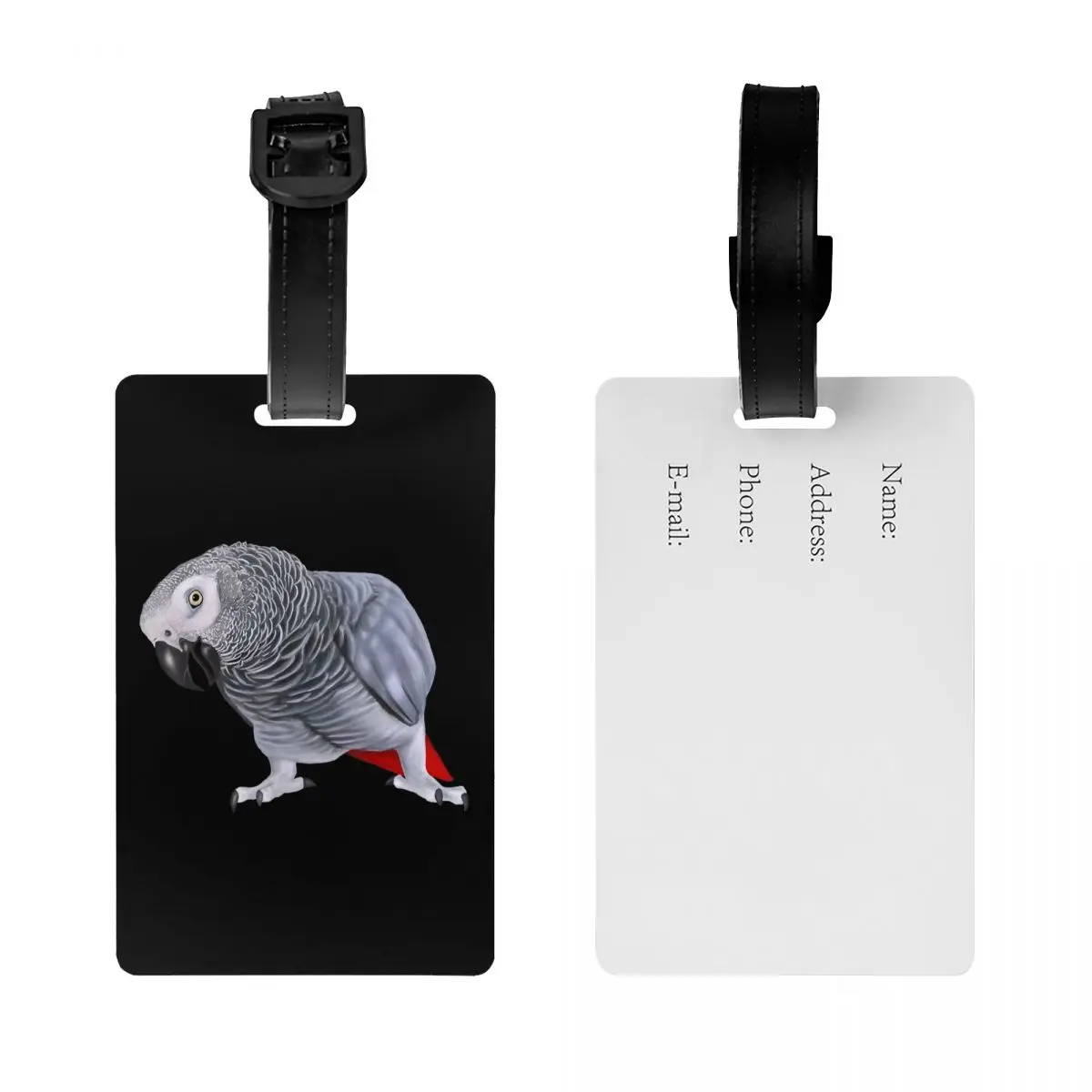 Custom African Grey Parrot Bird Luggage Tag With Name Card Psittacine Privacy Cover ID Label for Travel Bag Suitcase