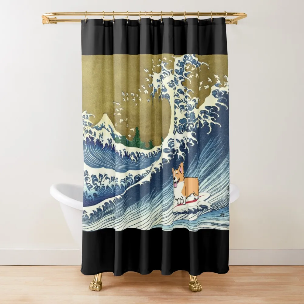 

Corgi dog surfing The Great Wave Shower Curtain For Bathrooms With Beautiful Designs Shower Set Shower Sets For Bathroom Curtain