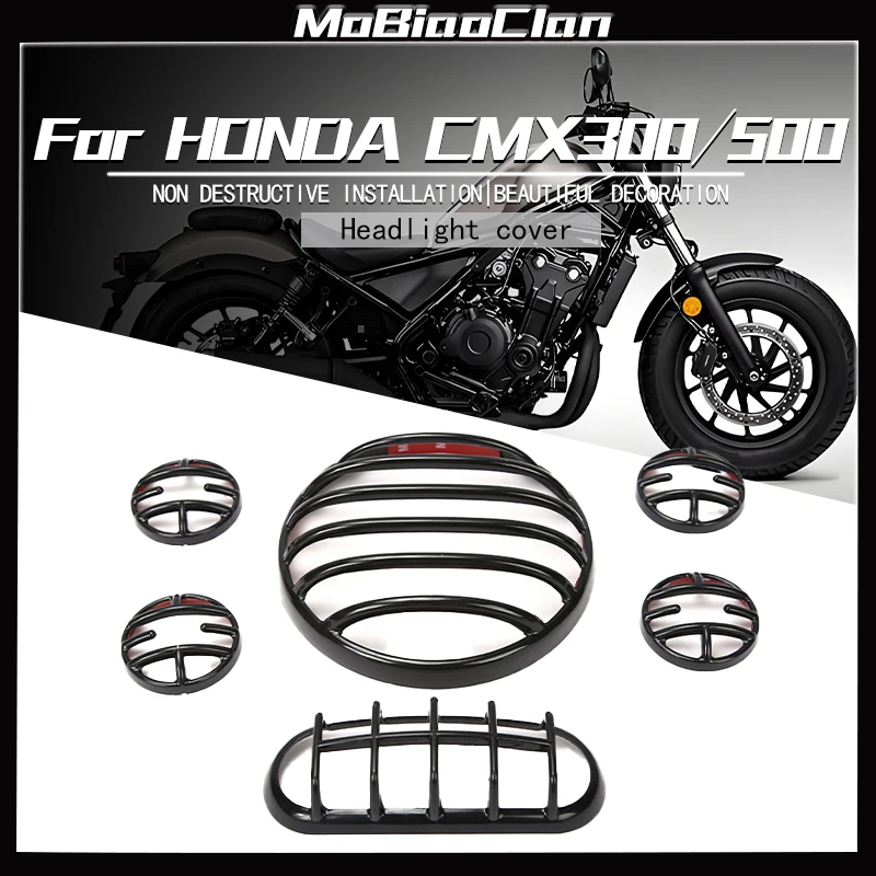 

For Honda 2020-2023 Rebel CMX 500 300 1100 Motorcycle Model Matt Black Headlight Turn Signal Taillight Grill Coverf