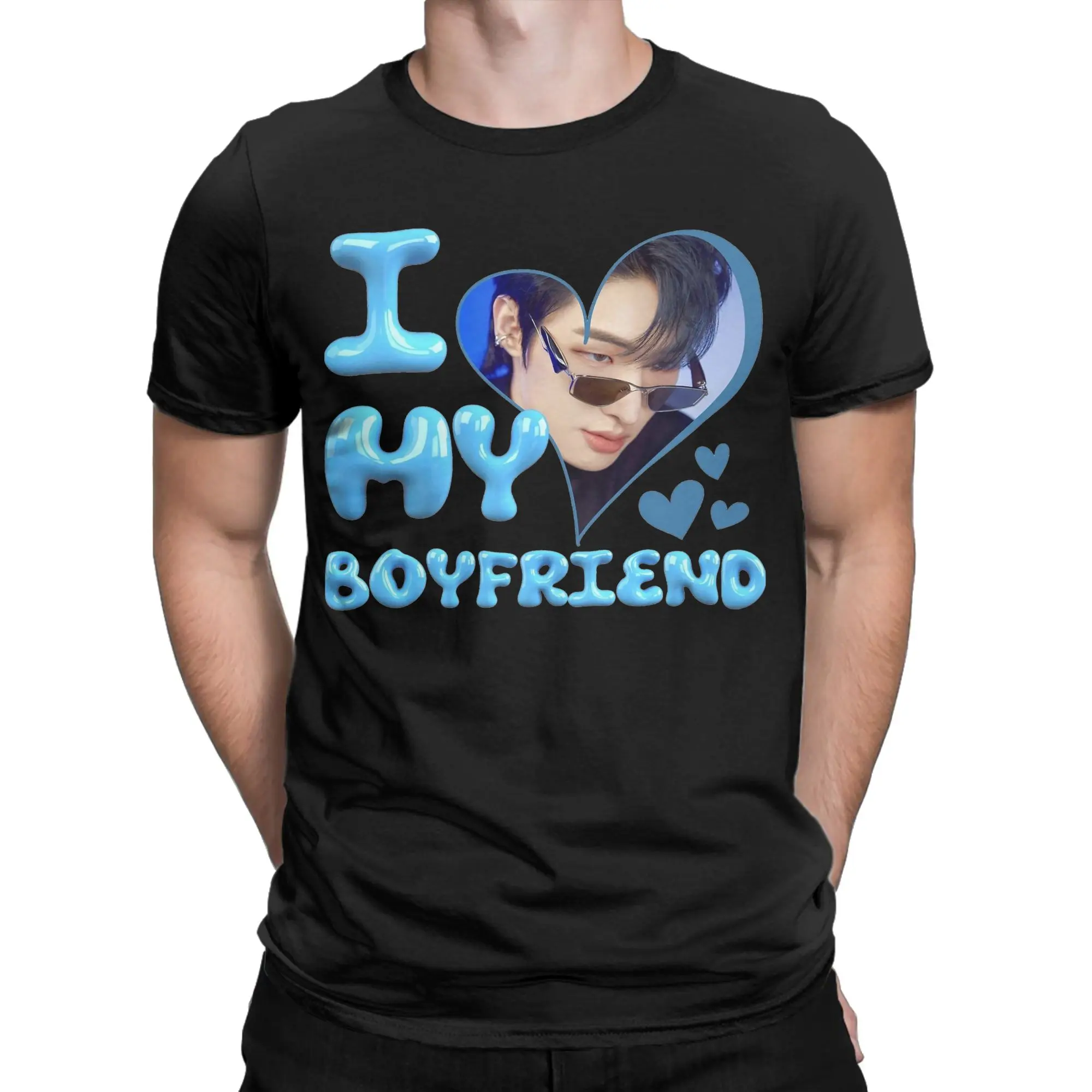 Camiseta I Love My Boyfriend Mingi ATEEZ Kpop para hombre, camisetas Vintage de algodón, camiseta de manga corta con cuello redondo, camisetas de regalo de cumpleaños