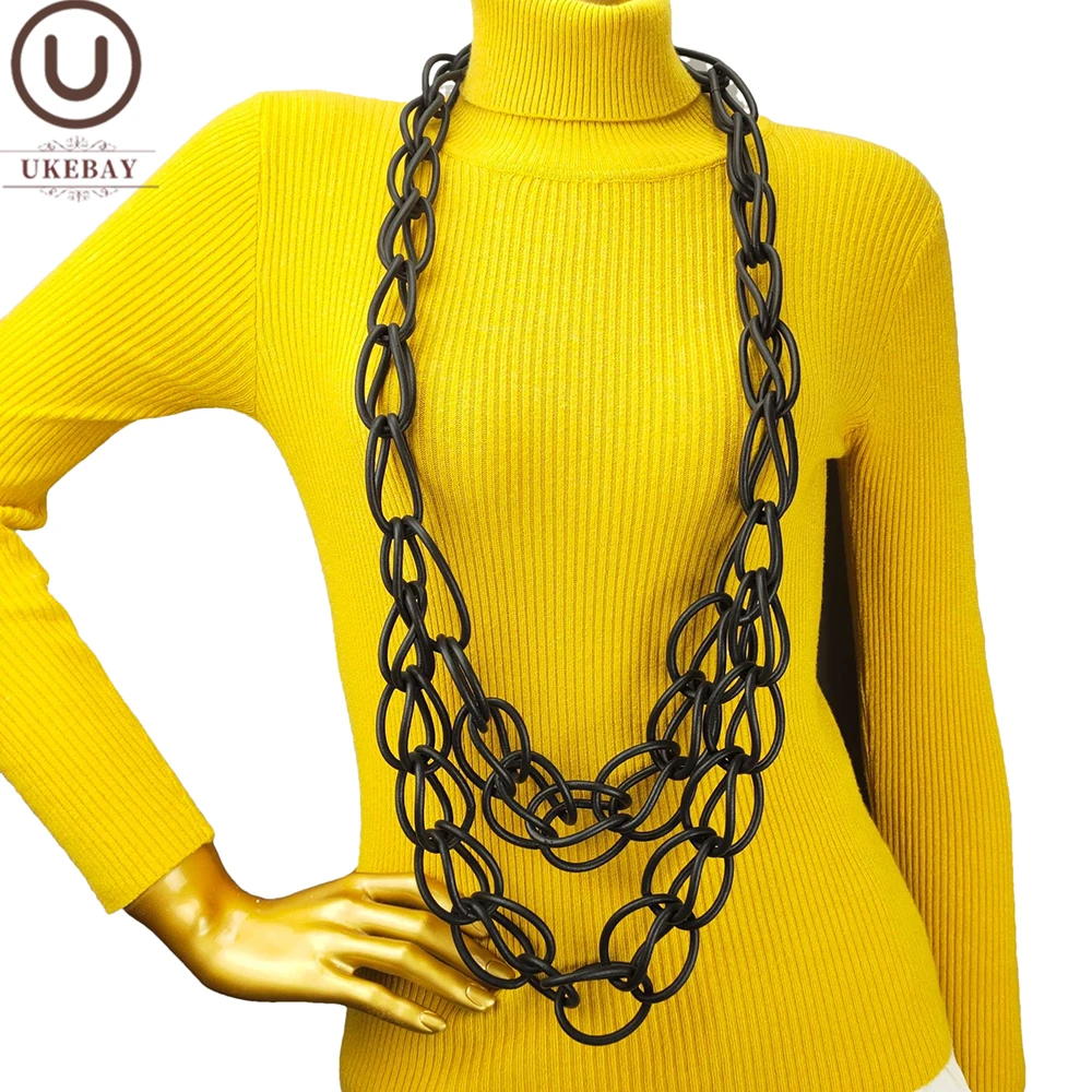 

UKEBAY New Designer Handmade Punk Necklace For Women Long Gothic Pendant Necklaces Rubber Jewelry Black Statement Sweater Chain