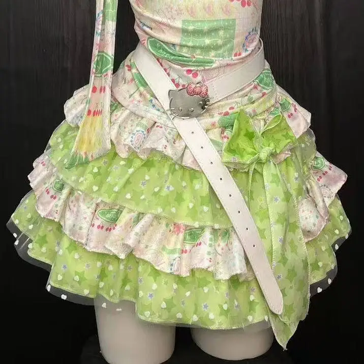 

Summer Culture Green Dopaamine Sweet Cake Skirt Women's Puffy Short Skirt Half Body Skirt Y2K Spicy Girl Baking Skirt