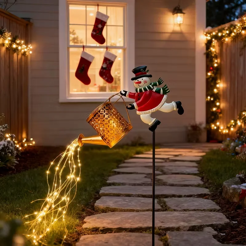 Solar Snowman Kettle Outdoor Garden Lights Hanging LED Santa Claus Watering Can Light Solar Light for Yard Lawn Christmas Decor