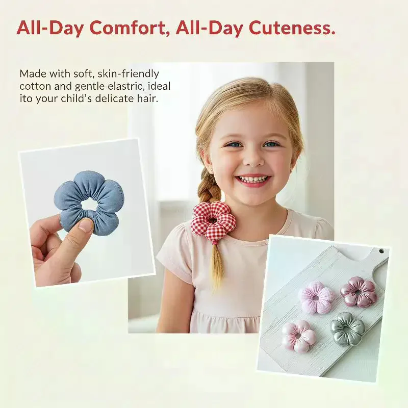 1Pcs Flower Shaped Hair Scrunchies Plaid Denim Shiny Styles Soft Fabric For Daily Wear Parties School Girls Hairstyling