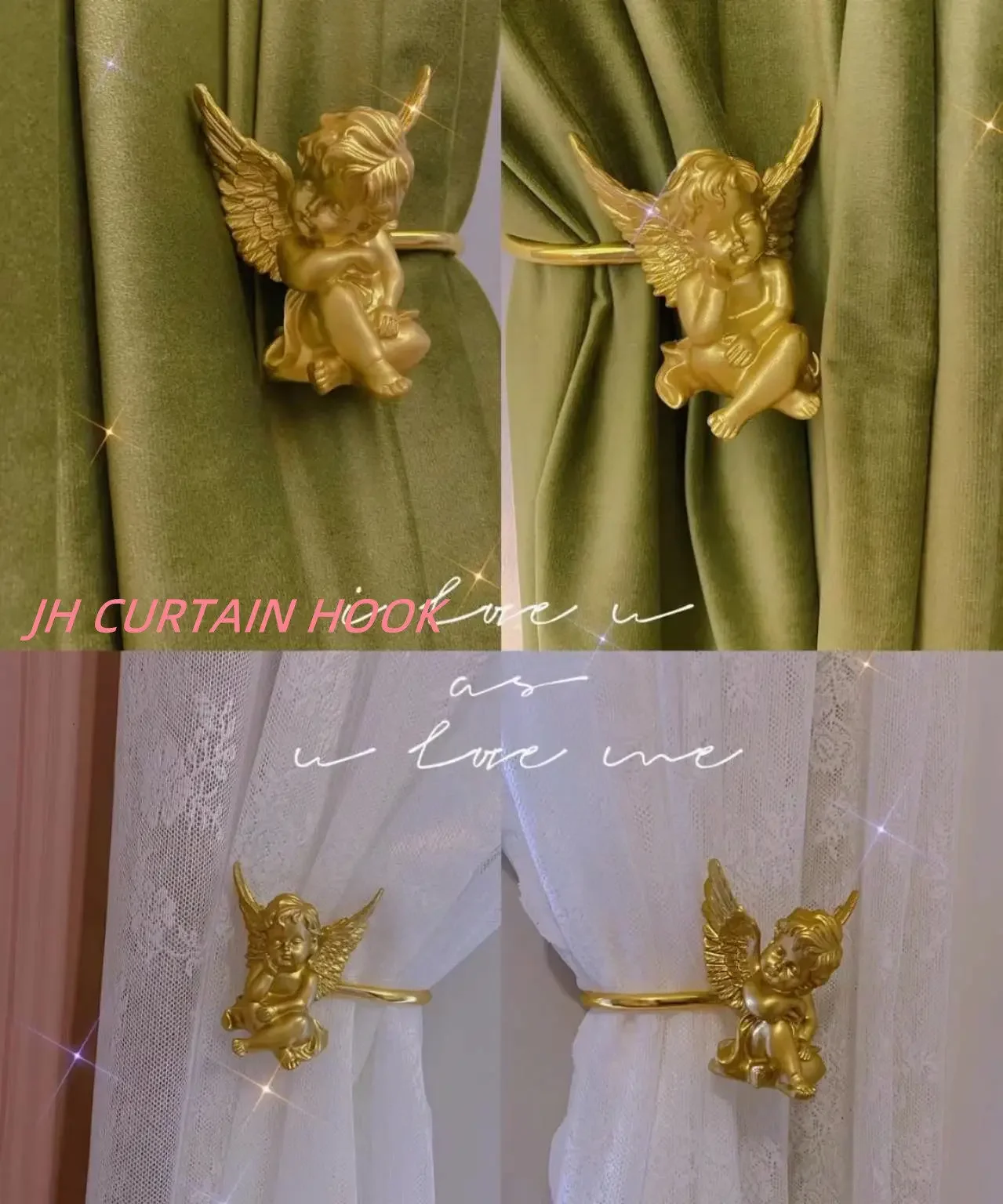 No punching angel curtain hook French brass color vintage light luxury living room bedroom wall hook small red book