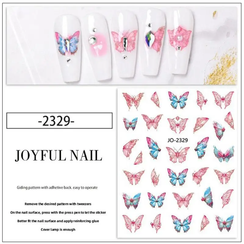 1/2 pçs borboleta realista manicure adesivos azul colorido borboletas asa sliders para unhas tatuagens encantos decoração de primavera