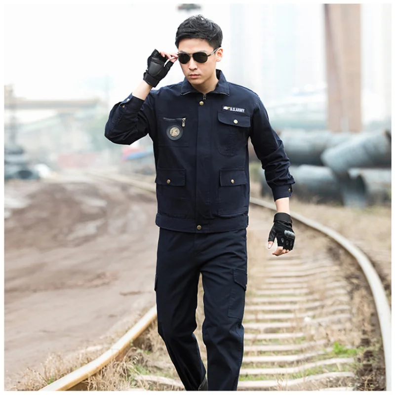 Worker Plumber Sailor Military Army Men's Long-Sleeved Work Wear Clothes Workshop Top and Pants Uniform Welding Jacket