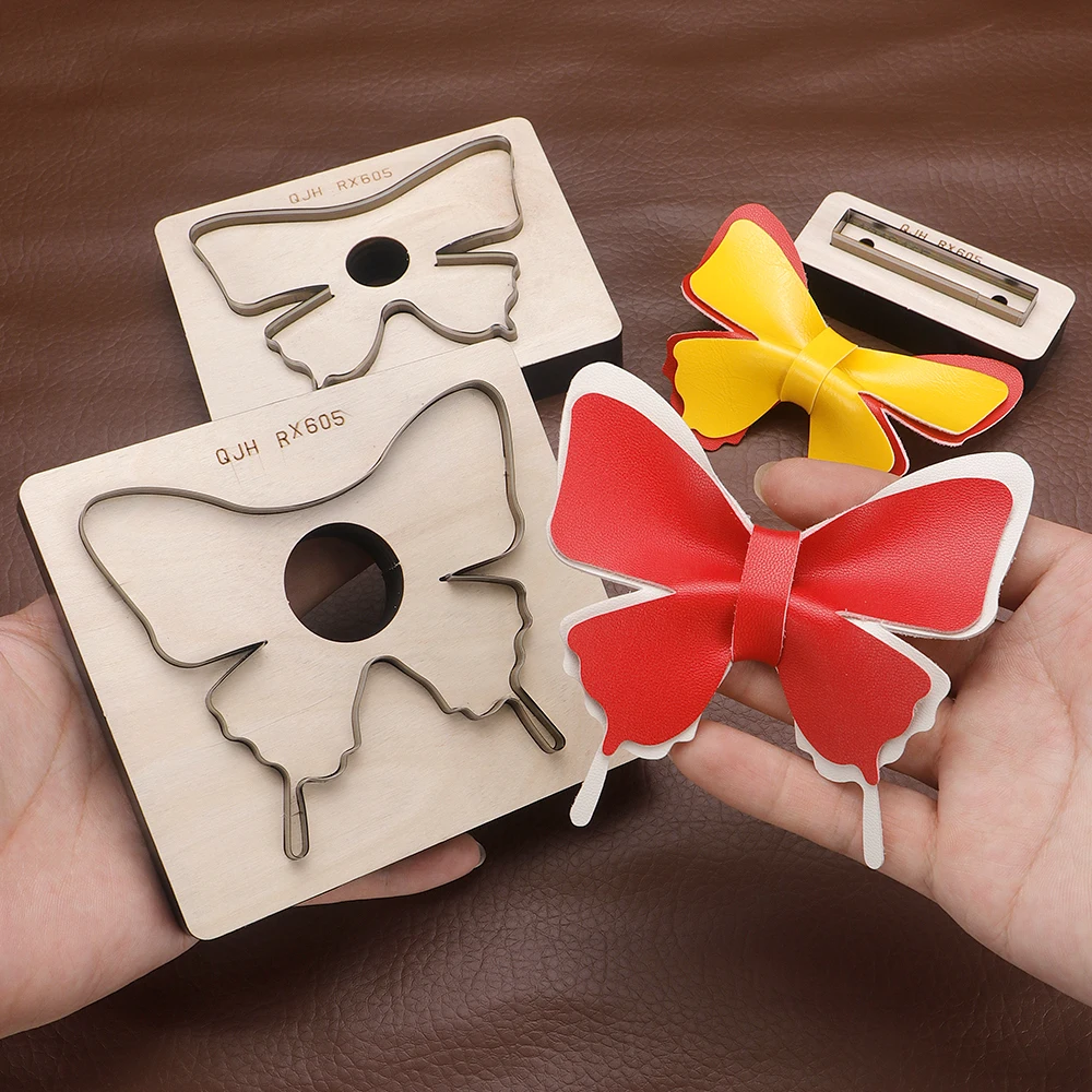 

1Set Double Butterfly Faux Leather Die Cutting Mold - DIY Leather/Fabric Bows Crafting Tool, Manual Wooden Punching Template