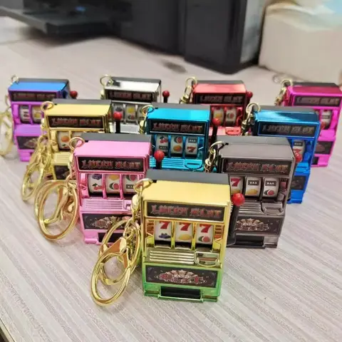 Creative Fruit Slot Machine Keychain Lucky Charm Jackpot Key Ring Mini Casino Pendant Bag Charm Novelty Gifts for Kids Adults