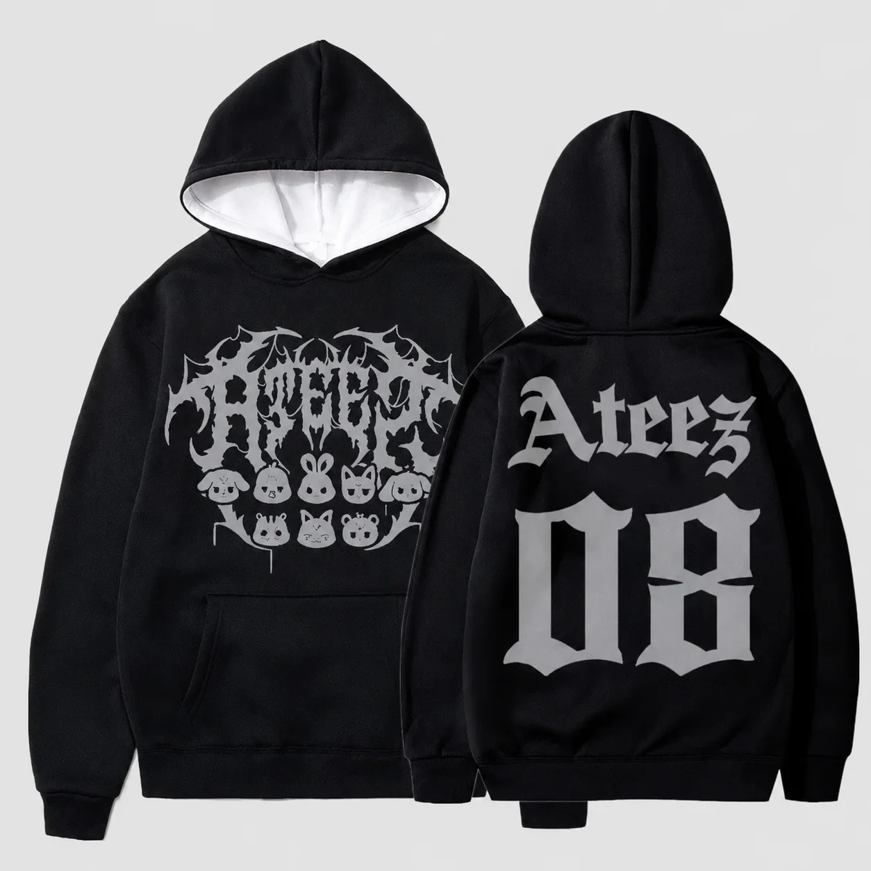 Männer Frauen Kinder ATEEZ Polyester Hoodie Doppelseitiger Druck Kpop Fan Merch Kapuzenpullover Niedliches Cartoon-Maskottchen Gothic Grafik – Detail 8