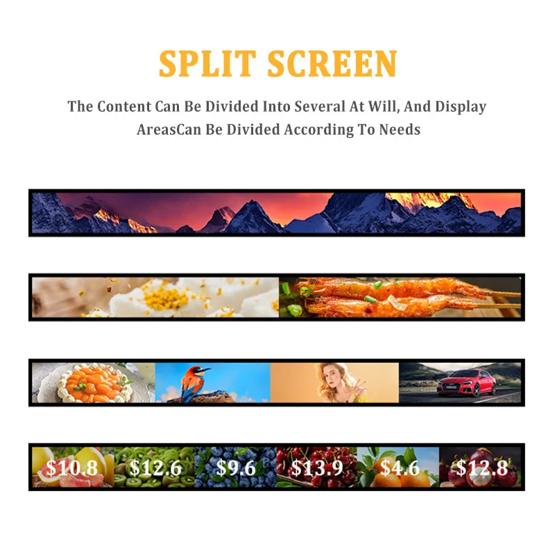custom.23.1 Inch Customized Size Supermarket Retail Store Indoor Advertising Picture Display Slim Shelf Screen Stretch Bar LCD D