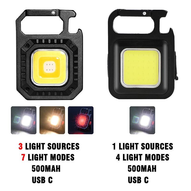 USB Rechargeable Keychain Light Mini Bright Flashlight COB Inspection Light Bottle Opener Outdoor Emergency Work Light