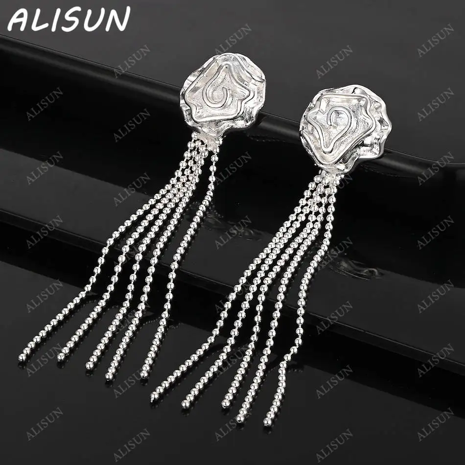 

ALISUN 925 Sterling Silver Rose Tassel Earrings Drop Earrings For Women Charm Trend Birthday Gifts Fashion Party Fine Jewelry