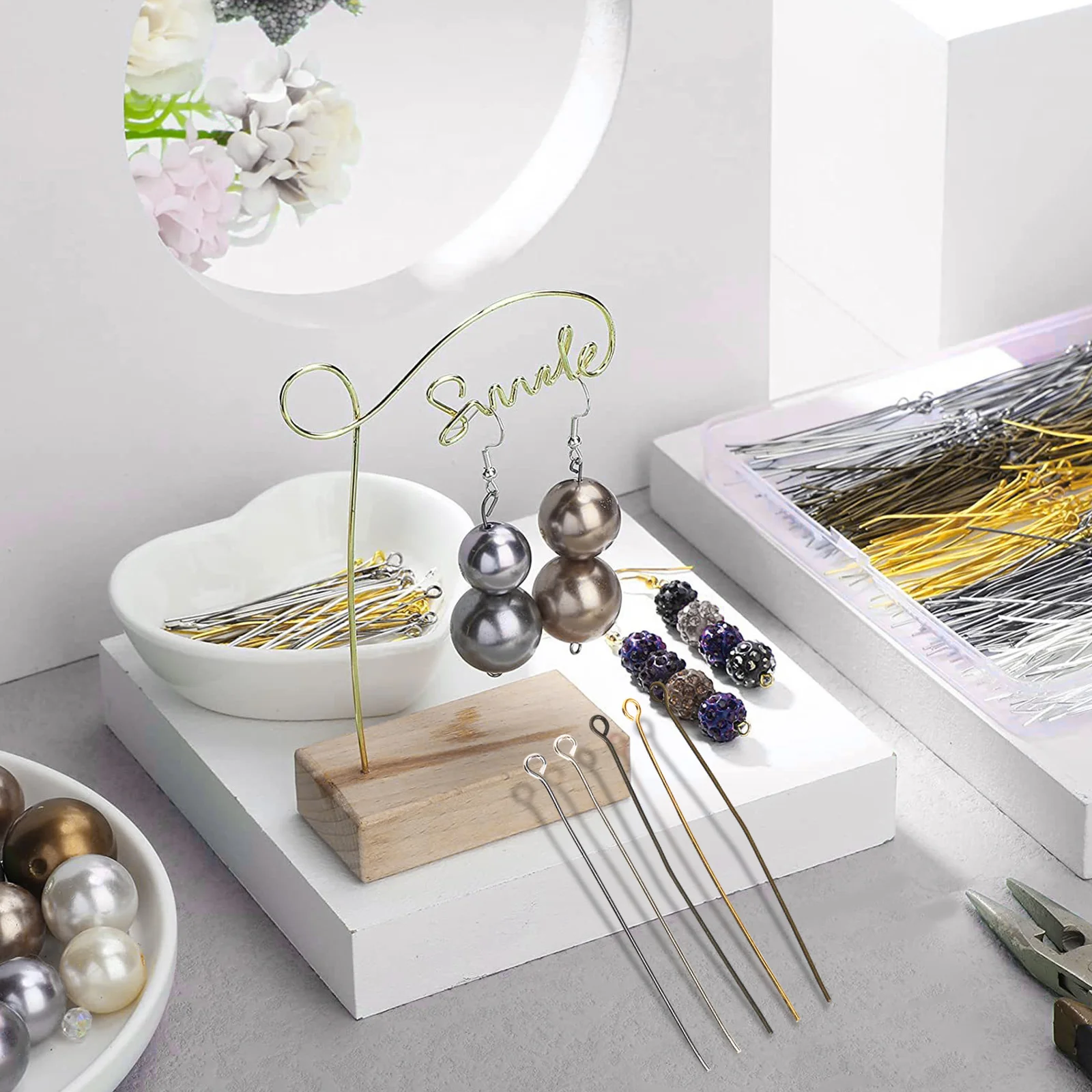 500pcs Head For Jewelry Eye Pin Jewelry Making Metal Eye Pin With End Beaded Links Dangles Connector Supplies