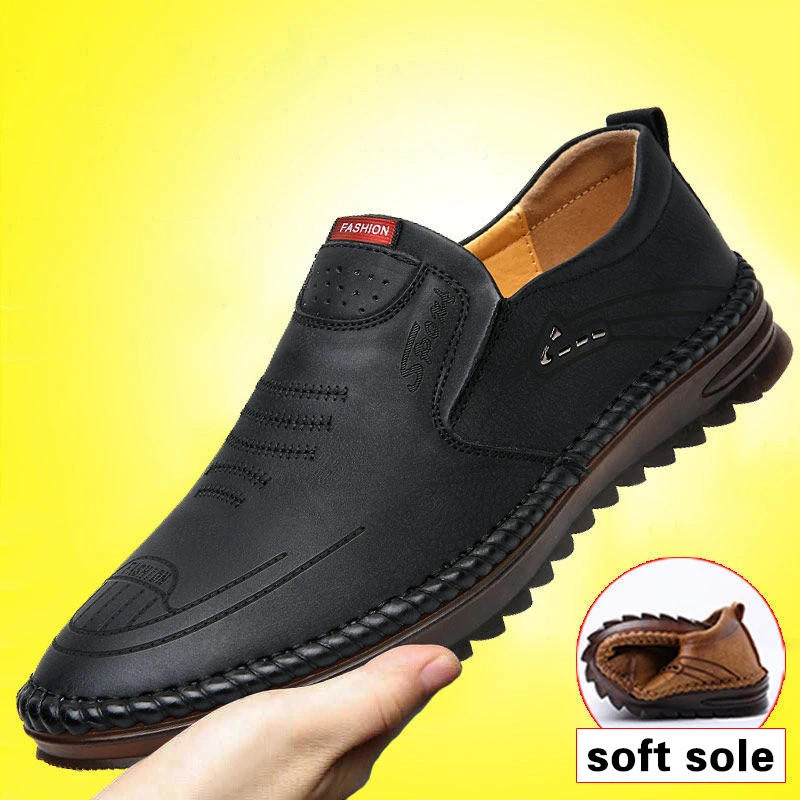 Men'S Casual Business Pop Microfiber Leather Shoes Non-Slip Soft Sole Outsole Youth Leather Loafers Moccasins