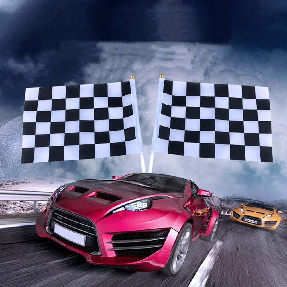 

10Pcs Racing Checkered Flag Handheld Polyester Black White Grid Flags for Car Parties Sports Cheering Game Supplies