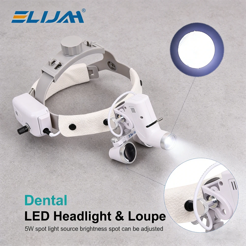 

Стоматологический светодиодный бинокулярный увеличитель ELIJAH с налобным осветителем для хирургических операций, 5 Вт, регулируемый, медицинский налобный фонарь, стоматологические лупы