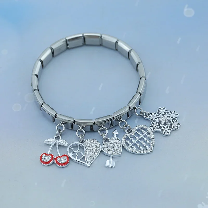 Hapiship Fashion New Romantic Heart Cherry Shiny CZ Italian Charm Link Fit 9mm Bracelet Stainless Steel Making DIY Jewelry DJ605