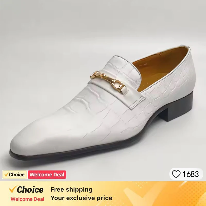 Business Men Shoes Genuine Leather Loafers Luxury Casual blue Office Wedding Party Metal Buckles Fashion Dress Shoe Best Gifts