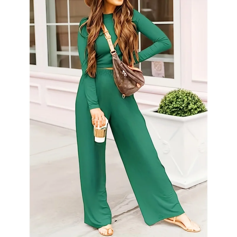 

Plus-size women's elegant, trendy solid-color casual wide-leg pants sets—loose, comfy, for daily outings, casual walks & more.