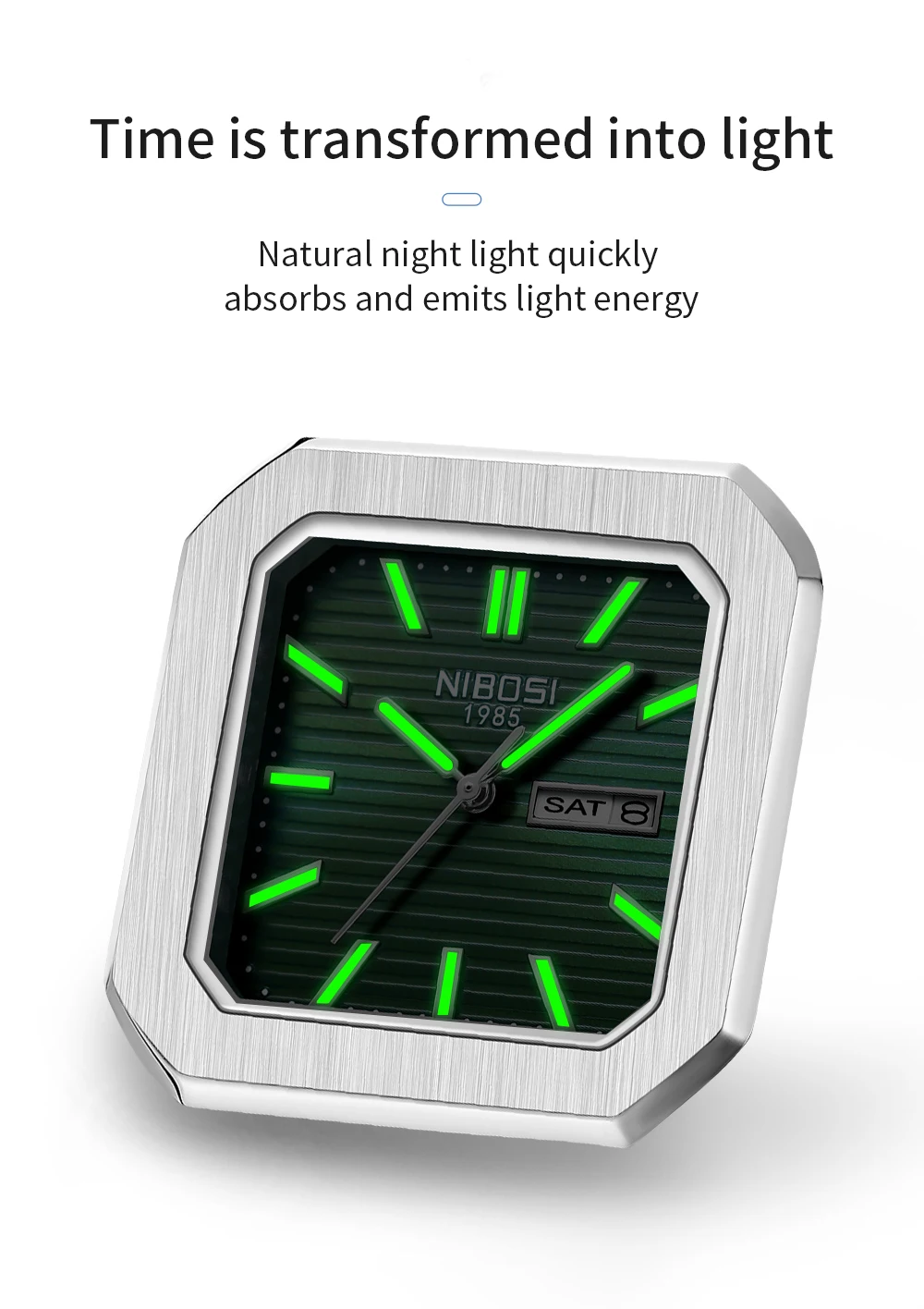 NIBOSI Luxury Watches For Men Date Week Stainless Steel Waterproof Luminous Square Man Clock Fashion Casual Men's Quartz Watches
