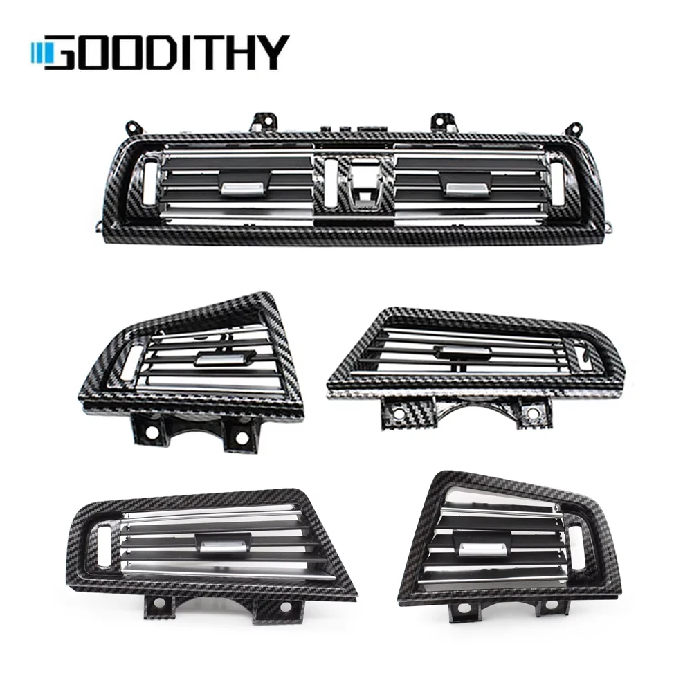 LHD RHD Carbon Fiber Front Central Left Right Rear AC Conditioner Chromed Air Vent Grille Outlet Panel For BMW 5 Series F10 F11