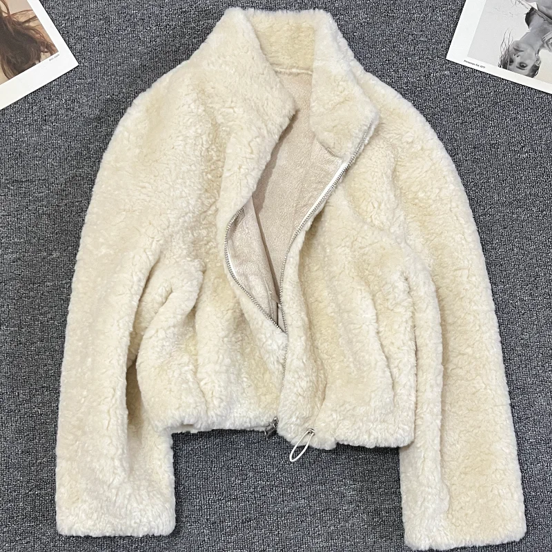 

Off-white Short Fake Fur Coat Autumn Winter Women's High-quality Loose Warm Brown French Long-sleeved Women's Clothing