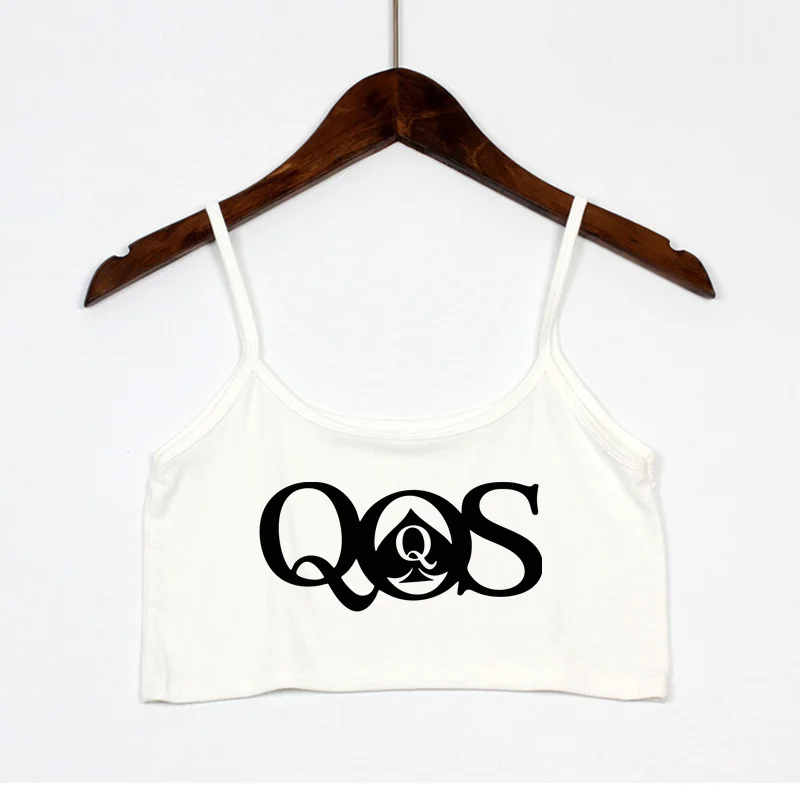 

Queen Of Spades QOS Print New Fashion Sexy Crop Top Summer Women's Sexy Elastic Cotton Camis Sleeveless Short Tank Top Bar Women