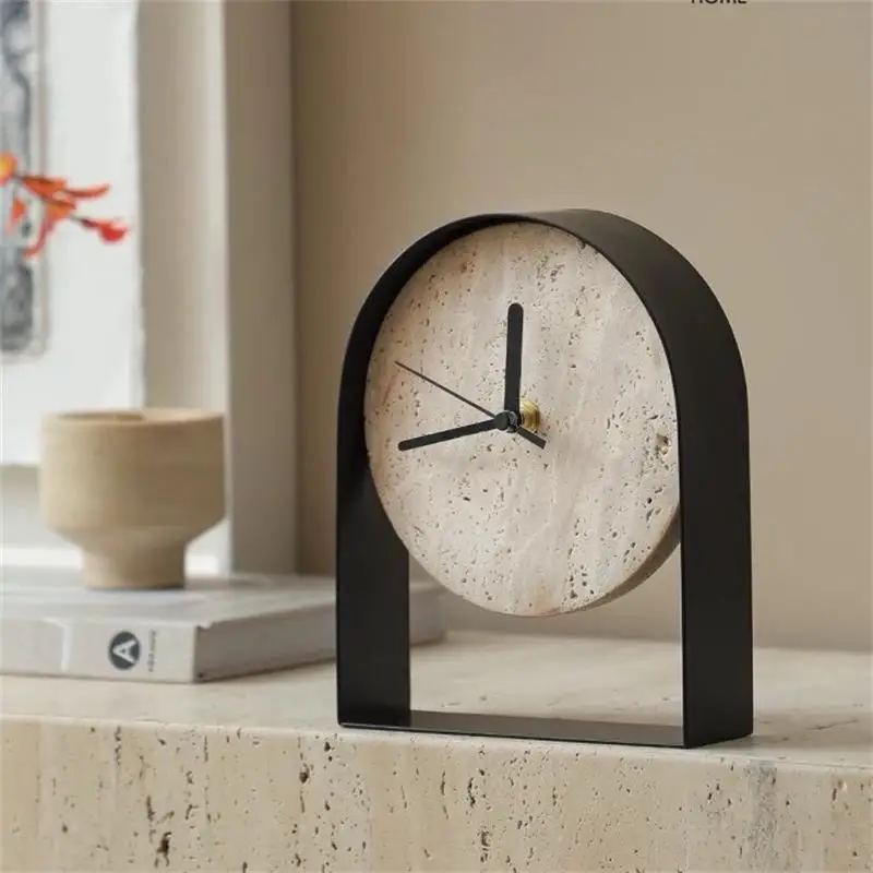 Luxury Marble Table Clock Modern Decorative Desk Clock Silent Non-Ticking for Home Office Living Room Bookcase Shelf Decor House
