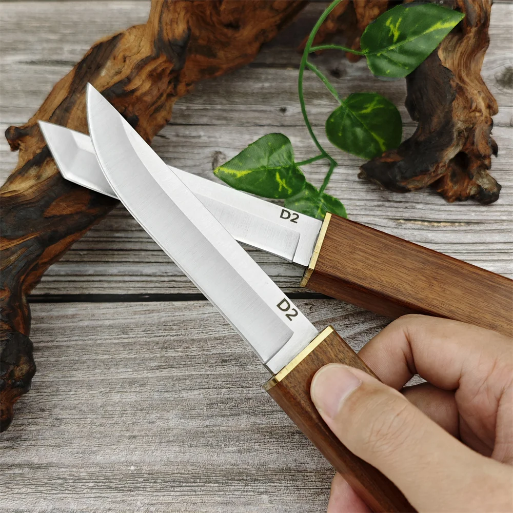 Combat Tactical Knife D2 Steel Fixed Blade Knife Walnut Handle 2-in-1 Two Katana Outdoor Hunting Multi Knives Survival Tool 2PCS image 3