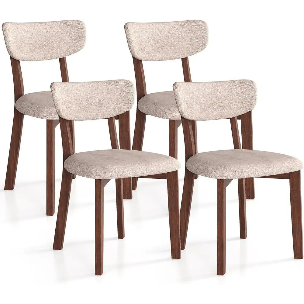 

Set of 4 Upholstered Dining Chairs with Cushioned Seats and Rubberwood Legs, Sandy Beige