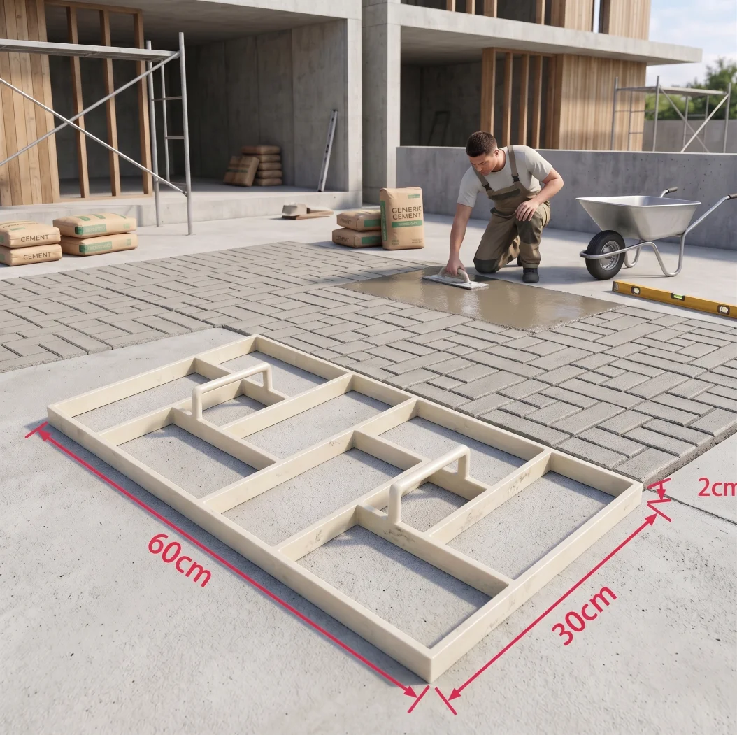 60x30cm Concrete Moulds Paving for Herringbone Brick Pattern, Reusable Plastic Form with Handles, DIY Patio & Driveway