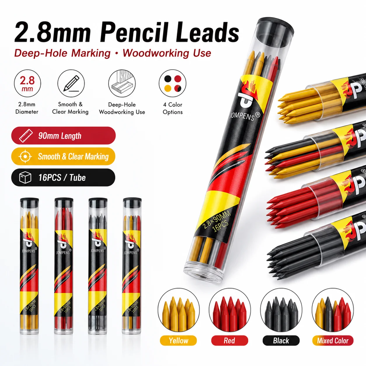 

1Box 2.8mm Woodworking Pencil Lead Core Round Tube 3 Colors mixed Lead Sketching Painting Writing School Office Stationery