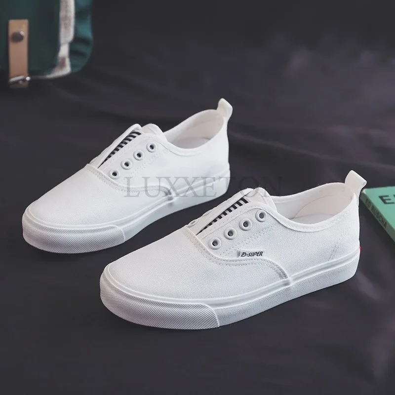 Flat Bottomed Low Cut Canvas Shoes with Elastic Bands Fashionable and Trendy Comfortable and Versatile Casual Board Shoes