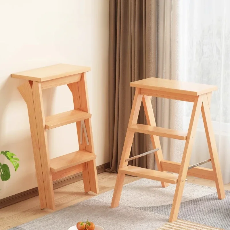 

Solid Wood Folding Ladder Stool Household Multifunctional Kitchen Ladder Chair Creative Portable Bar Stool Simple Climbing Bench