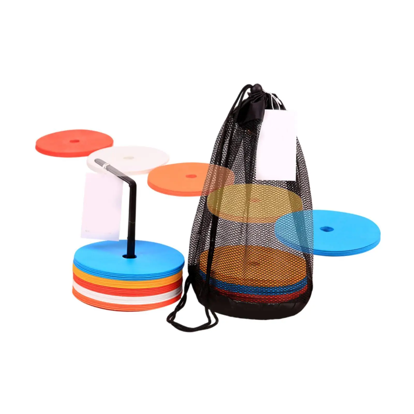 

25x Agility Soccer Flat Cones Sports Cones Bright Colors with Net Bag with Bracket for Practice Equipment Kids Games Football