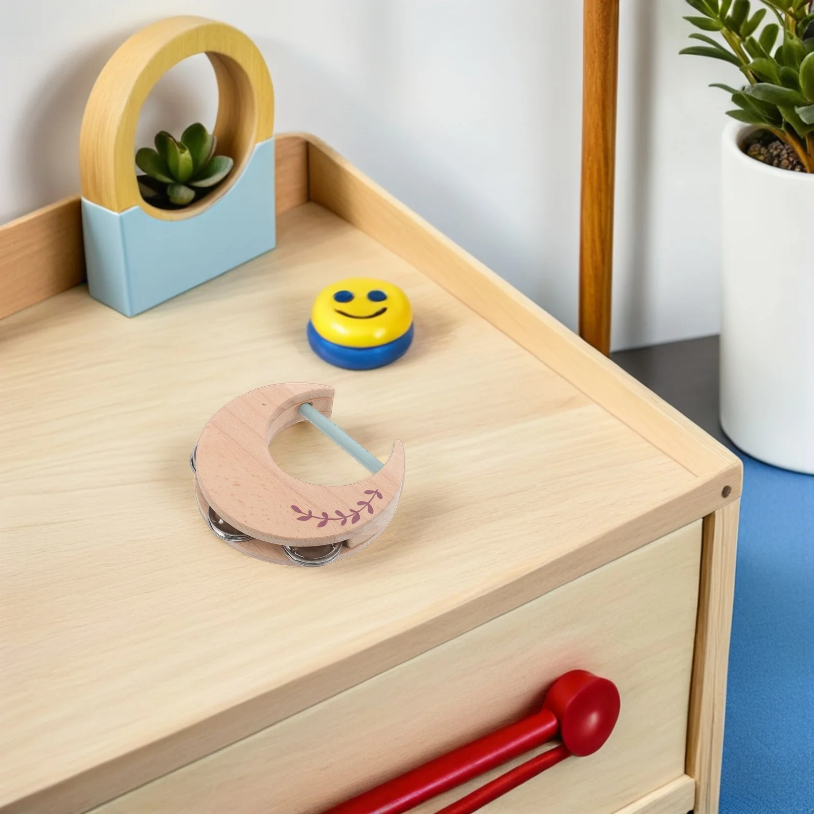 

Baby Half Moon Wooden Handheld Tambourine Percussion Instrument Toddler Preschool Music Learning Moon Bell Kids Hand Bell