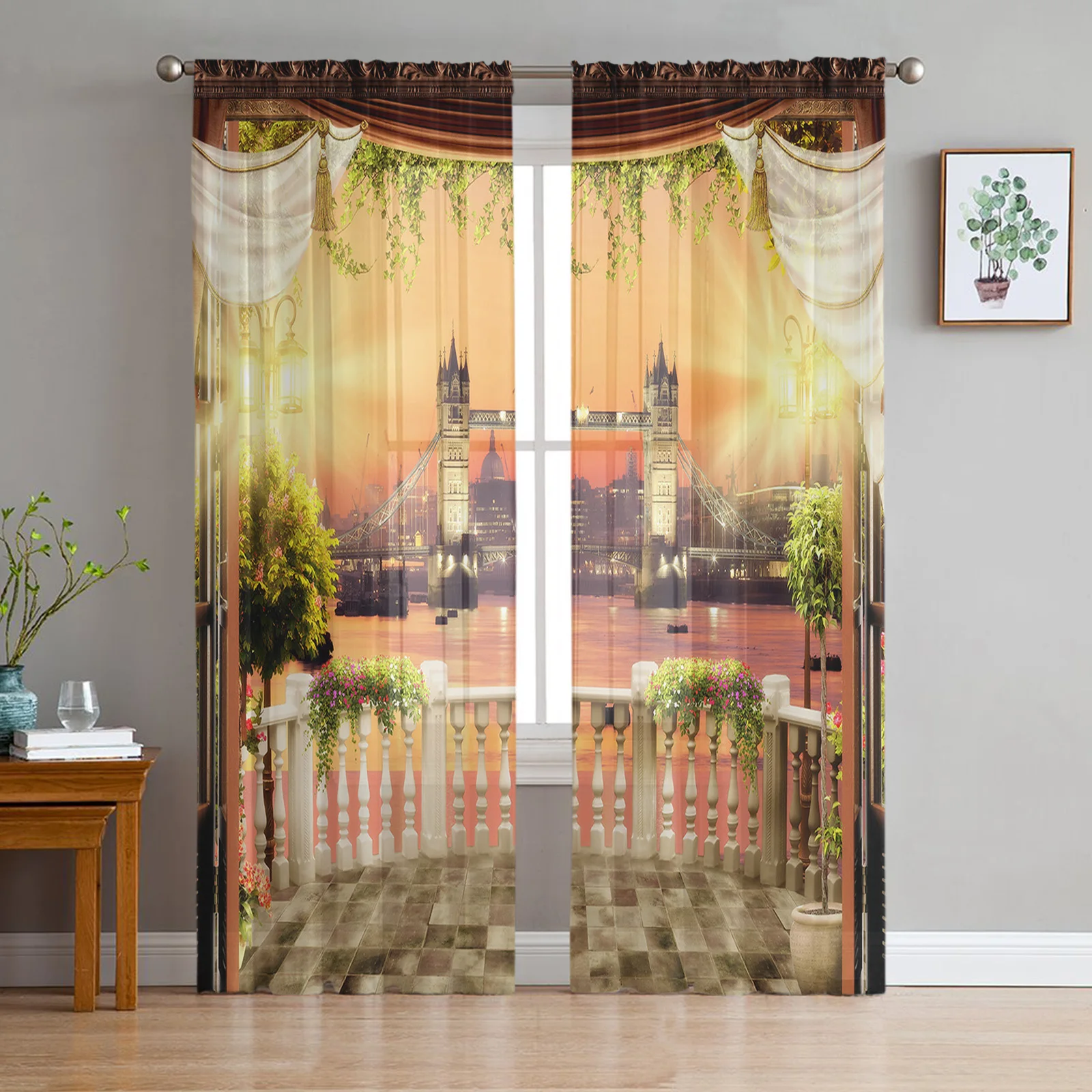 

Courtyard City Night View Modern Tulle Curtains for Living Room Bedroom Home Kitchen Window Sheer Curtains