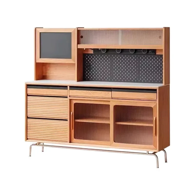 

Pine solid wood dining side cabinet, cherry color household integrated storage locker against the wall, kitchen slate locker