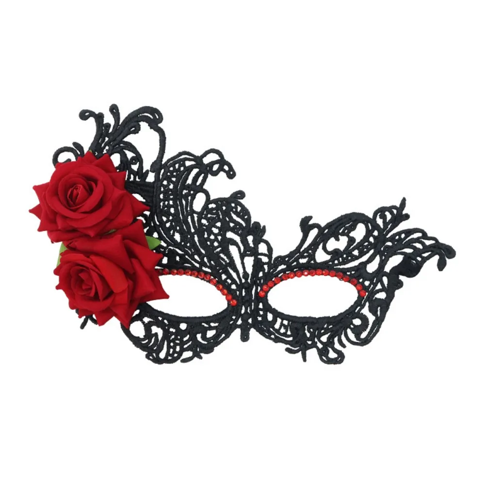 Masque de mascarade à motif dentelle, style séduisant, rose simulée, pour Halloween, fête, déguisement, cosplay