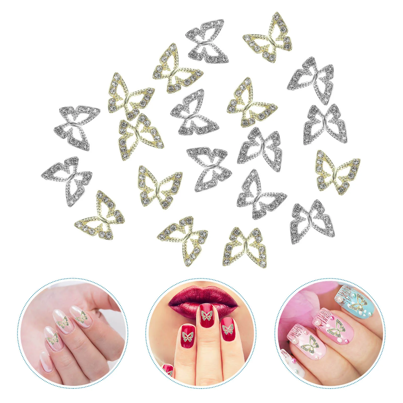 

20Pcs Nail Charms Gems Butterfly Rhinestone Decorations Women Manicure DIY Accessories Wedding Birthday Balls Nail Charms