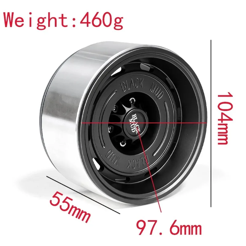 4PCS 3.5-inch Negative Value Black Mud Metal Wheels for 1:6 RC Crawler Car EMOXXL Brontosaurus Stegosaurus Upgradeds Accessories