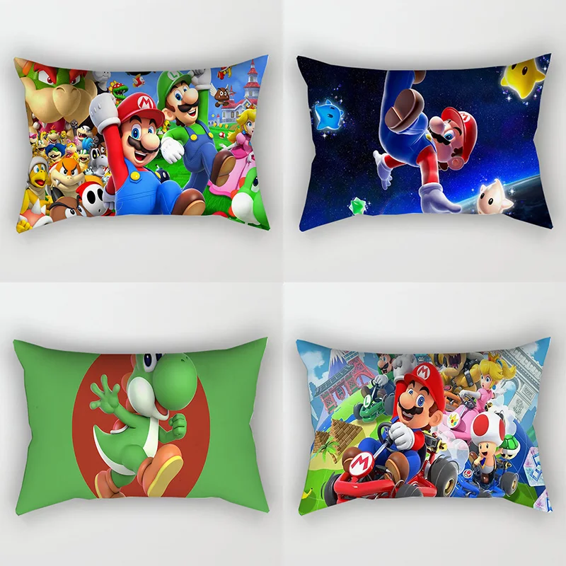 

Super Mario Bros Cartoon Pillow Case for Living Room Car Decorate Action Figure Toys Peach Luigi Yoshi Anime Pillowslip Kid Gift