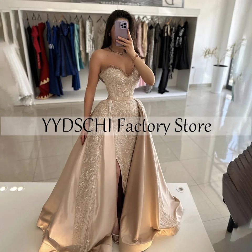 

Customized Dresses 2024 Strapless Green Evening Dress Crystal Beading High Slit Shiny Mermaid Sexy Pleated Wedding Party Dress