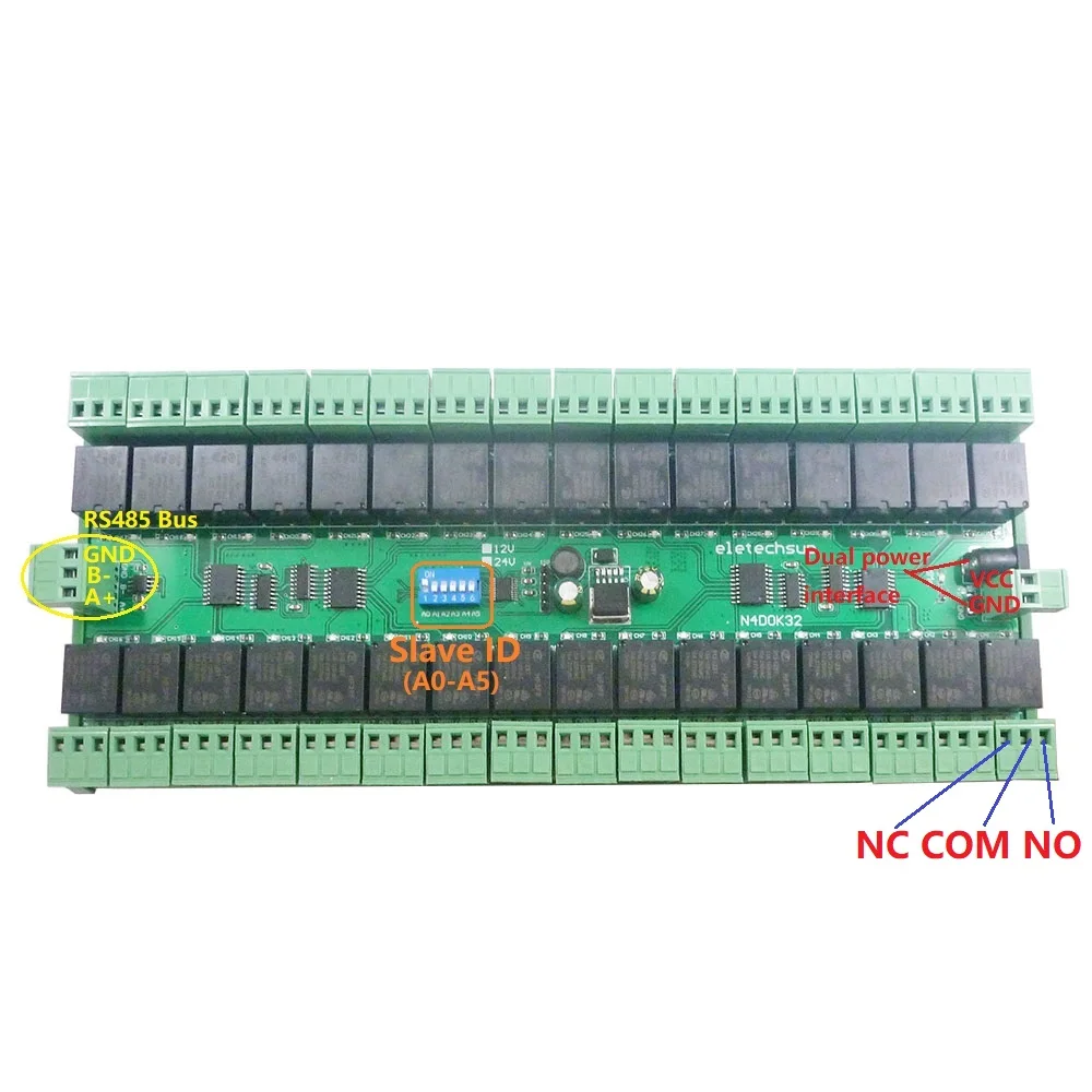 Wireless RF Relay Transceiver 433M 32ch MODBUS RTU Relay Board with Remote Control Switch for LED Motor PLC PTZ Camera