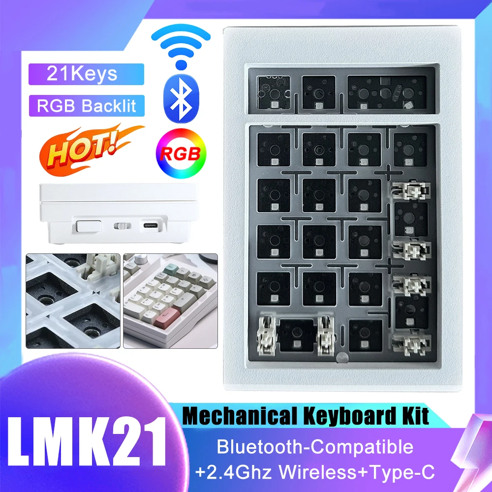 LMK21 Wireless Numpad 21Keys 3Mode Bluetooth-Compatible 5.0/2.4ghz/Wired Aluminum Alloy RGB Backlit for Win/Mac/Gaming