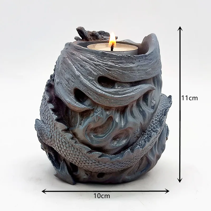 Flying Dragon Skull Candlestick Silicone Mold DIY Making Gypsum Resin Dragon Model Halloween Decorative Tools