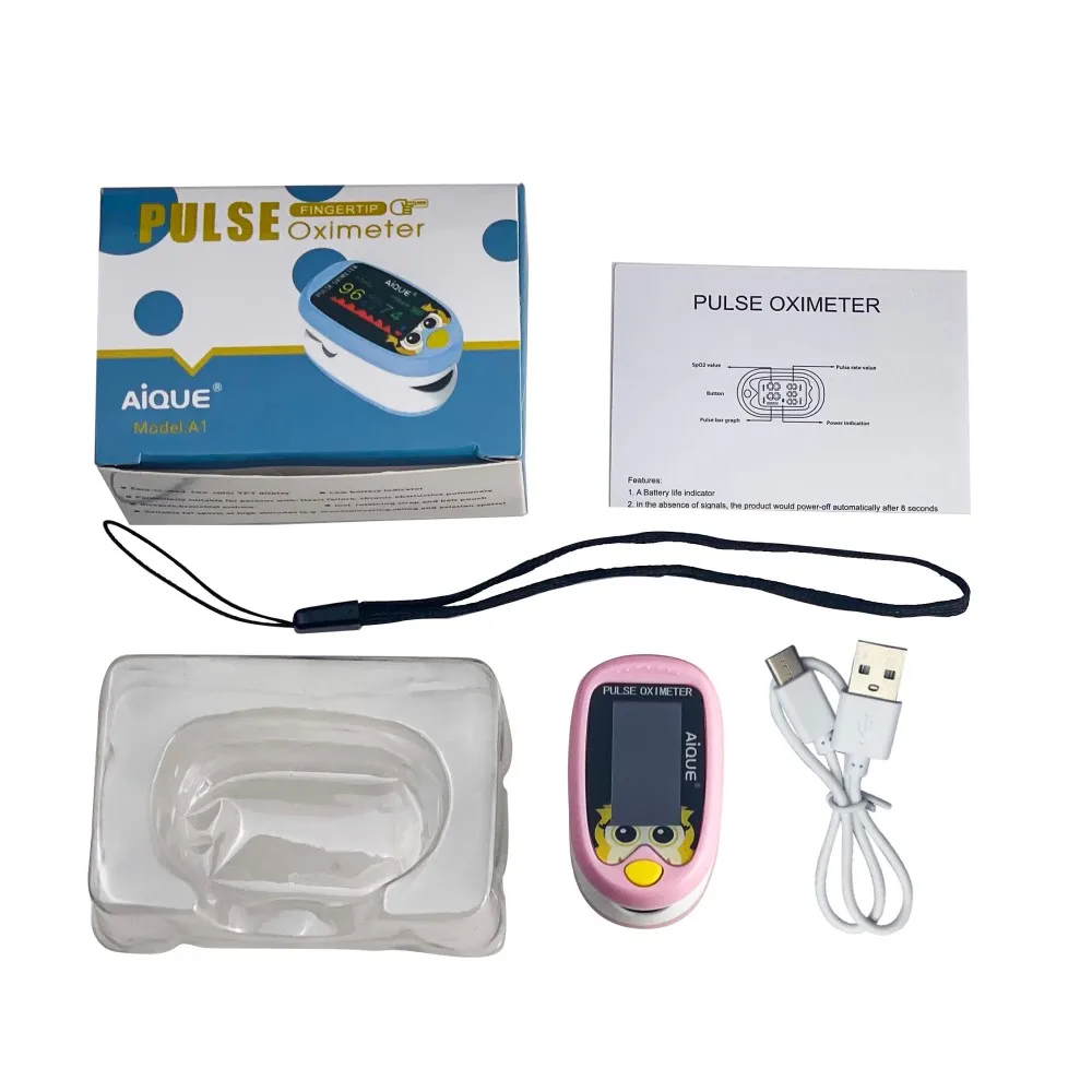 Rechargeable Child Finger Pulse Oximeter TFT Display Strap Lanyard Blood Oxygen Saturation Meter Children Kids Oximetro SPO2