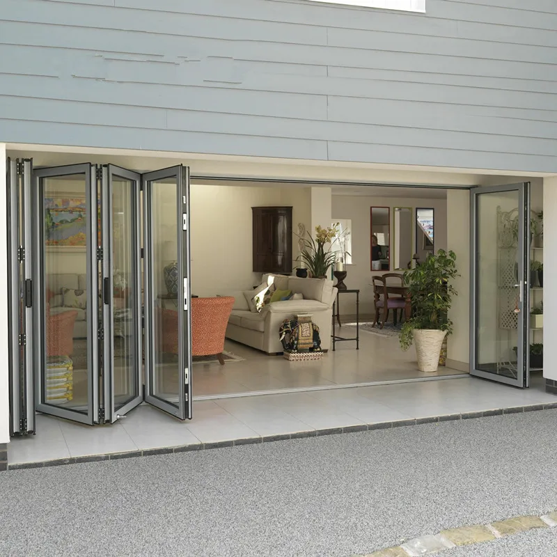 

Custom Modern Heavy-Duty Aluminum Alloy Folding Bifold Doors Double Tempered Glass for Interior Use Space-Saving Sliding Design
