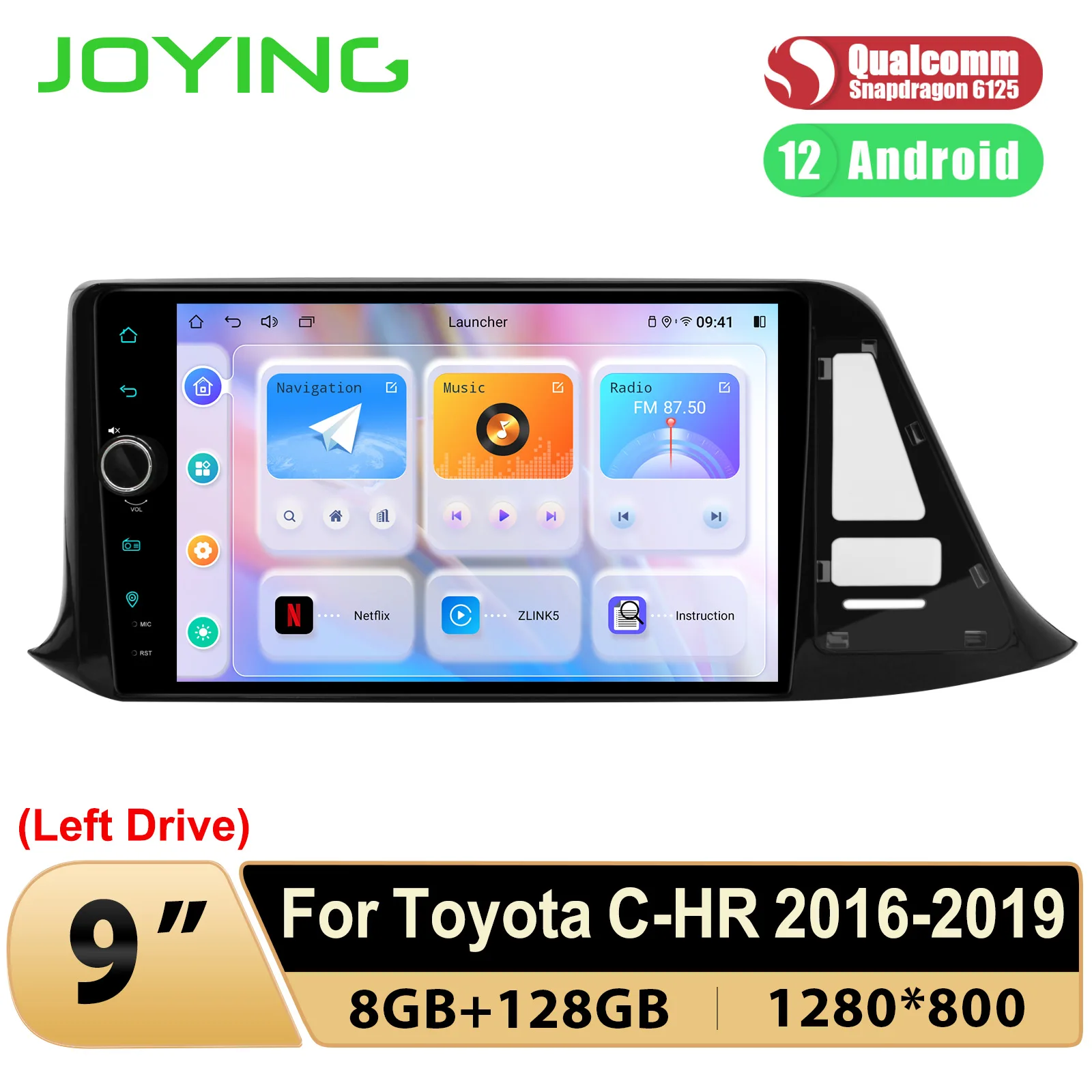 Joying Left Drive 9 Inch 1280*800 Touch Screen Android Head Unit Car Radio Stereo Mlutimdia Player For Toyota CH-R CHR 2016-2019